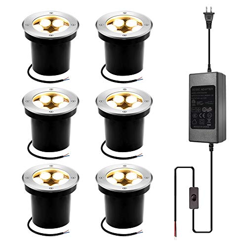 LED Well Landscape Lights, Sunriver 6W High Bright 6 Pack Low Voltage Landscape Lights IP67 Waterproof Shock Resistant with 12V 24V Transformer for Yard Driveway Deck Square Lighting