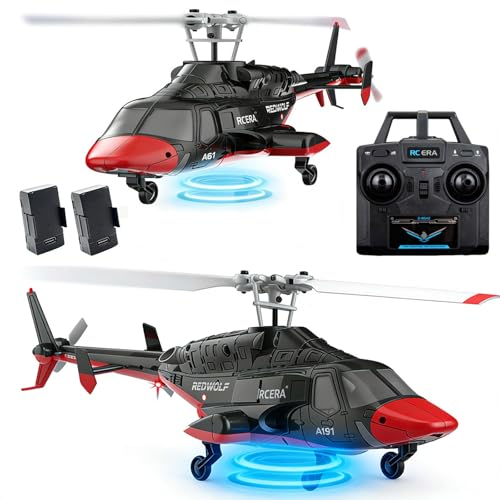 GQGQGQ A61 Airwolf Remote Controlled Helicopter Aircraft Plane 4CH RC Heli Aileronless 1/42 Scale 6-Axis Gyroscope Altitude Hovering Optical Flow Position 2Batteries for Adults Beginners/Black red