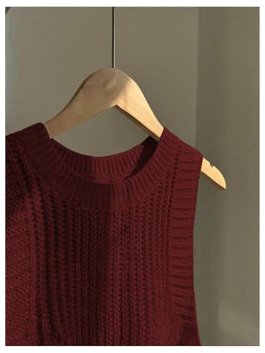 Image of MakeMeChic Women's Sleeveless Round Neck Drawstring Side Split Hem Knited Casual Sweater Vest