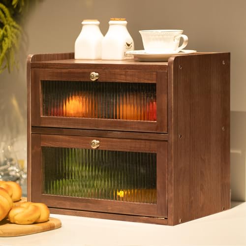 Solid Wood Bread Box with 50 Deli Papers, Double Layer