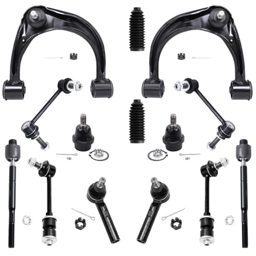 Image of Detroit Axle - 14pc Suspension Kit for 2003-2009 Toyota 4Runner FJ Cruiser Lexus GX470, Front 2 Upper Control Arms 2 Lower Ball Joints 4 Tie Rods 4 Front & Rear Sway Bars 2 Boots Replacement
