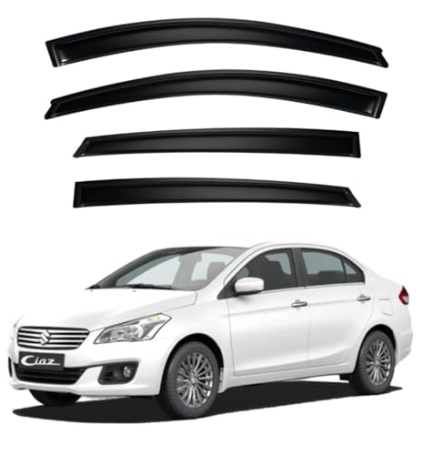Image of Premium Smoke Car Door Visor Front+Rear Sun /Rain Guard Outside Mount Tape-On Window Visors Compatible with Suzuki Ciaz (2025-2026)