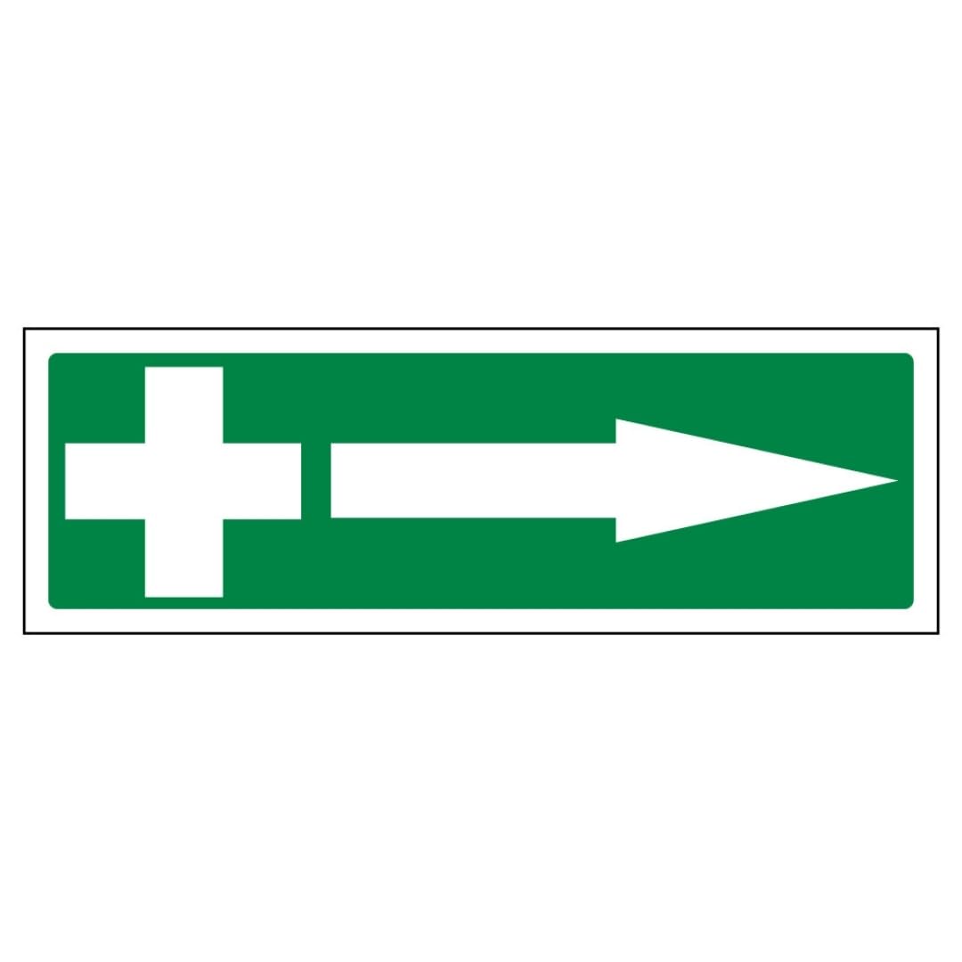V Safety First Aid Arrow Right 300 x 100 mm - 2mm Rigid Plastic Safety Sign