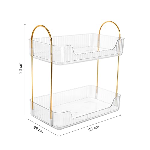 Image of Nayasa Plastic Makeup Organizer Big | Two Tier Vanity Organizer | Make-up, Cosmetic, Jewellery, Skincare Storage Box | Multipurpose Storage Rack| Bathroom, Bedroom, Dressing Table | Transparent