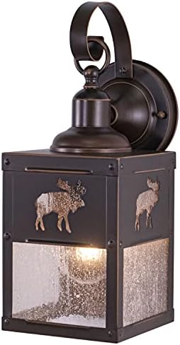 VAXCEL Yellowstone 1 Light Bronze Rustic Moose Tree Outdoor Wall Lantern Clear Glass