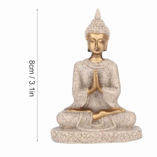 Estatua de Buda meditando talla en arenisca dorada miniatura 5