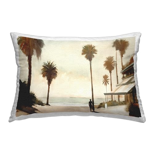 Stupell Industries Deserted Beach & Palms Design by Noah Bay Outdoor Printed Throw Pillow, 14 x 7 x 20, Beige -  plk-404_orc_14x20