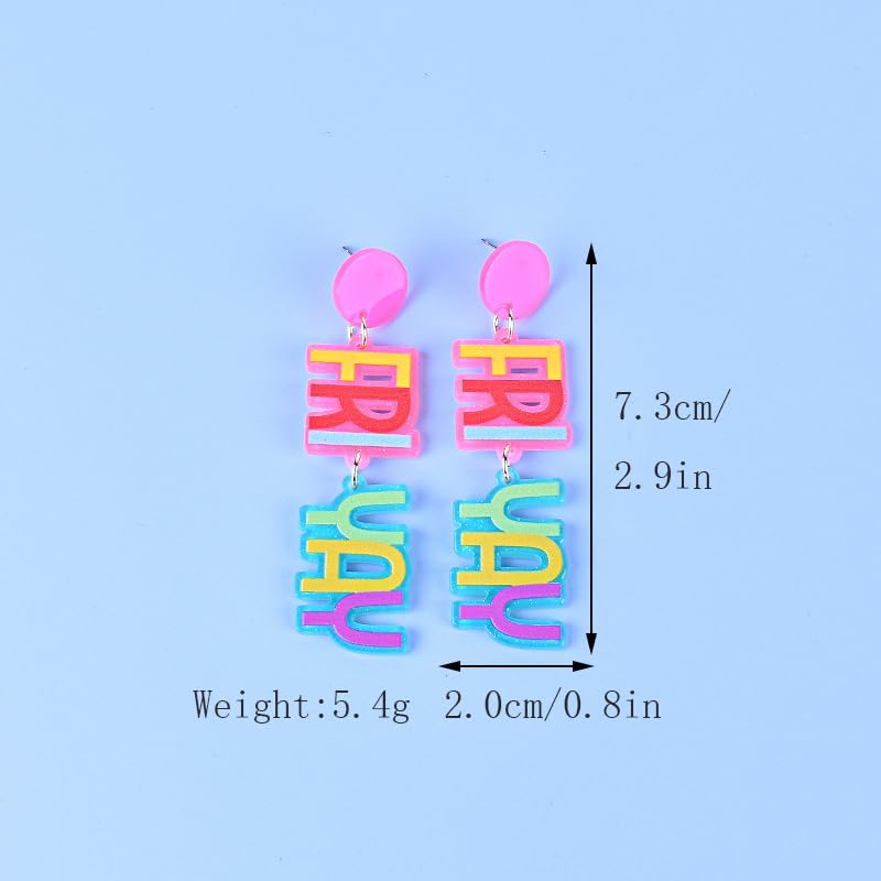 4 Pairs Funny Fri Yay Letter Earrings Set Glitter Friday Acrylic Dangle Drop Earrings for Women Jewelry Teacher Appreciation Gifts4