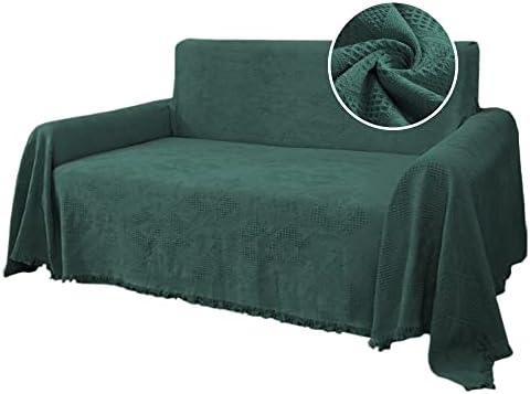 H.VERSAILTEX Cotton Sofa Covers Couch Cover Sofa Slipcover for Most Shape Sofas, Feature Thick Woven Jacquard Seamless with Tassels, Multi-Use Decorative for Couch (Large: 71" x 102", Green)