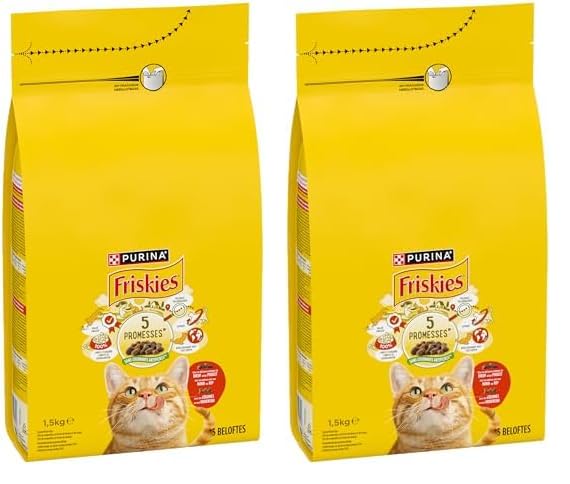 FRISKIES Au Bœuf, au Poulet et aux Légumes - 1,5 KG - Croquettes pour Chat Adulte (Lot de 2)