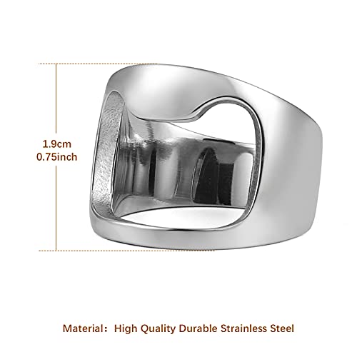 HZMAN Stainless Steel Polished Beer Bottle Opener Ring (Silver,10)