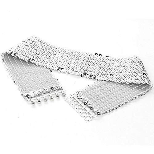 silver sequin belt - Women Sparkling Sequins Wide Waist Belt Elastic Stretch Waistband Cinch Belt Strap Vintage Chunky Buckle Belts (Silver)