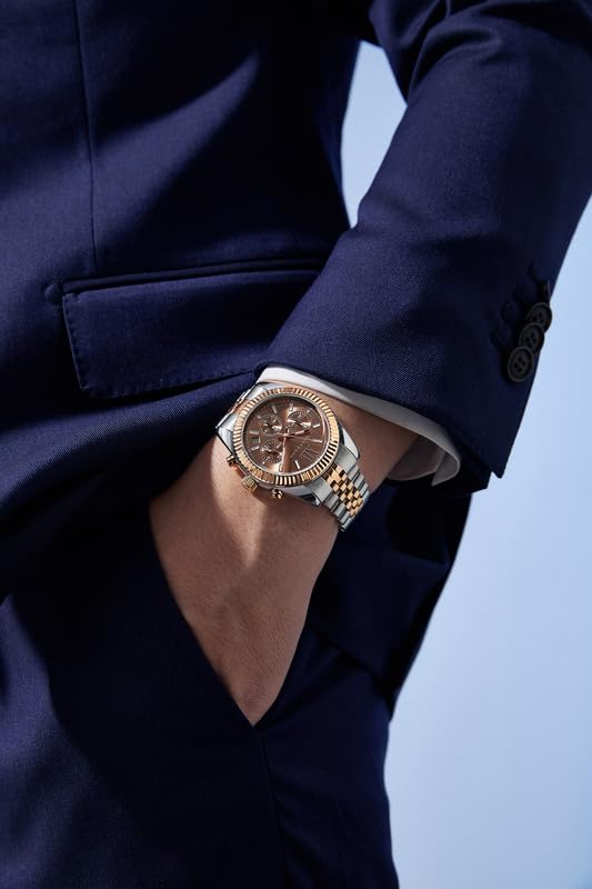 Image of Giordano Chronograph Watch for Men with Round Sunray Dial, Quartz Movement, Three Sub-Dials, Date Display, Roman Numeral Marker, Stainless Steel Strap - GZ-50217
