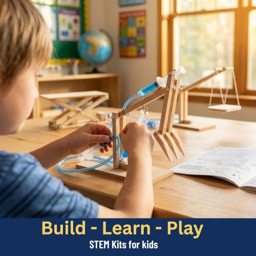 Image of PATHFINDERS STEM Kit- Hydraulics 4-in-1- Build 4 Hydraulic Machines | Engineering Model Kit for Kids 8+ | Educational Science Toy | Learn Physics & Mechanics | Wooden DIY Project