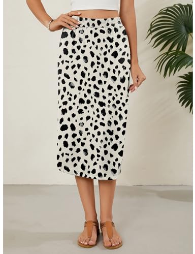 Image of Naggoo Midi Skirts for Women Summer Elastic High Waisted Basic Straight Skirt with Slit