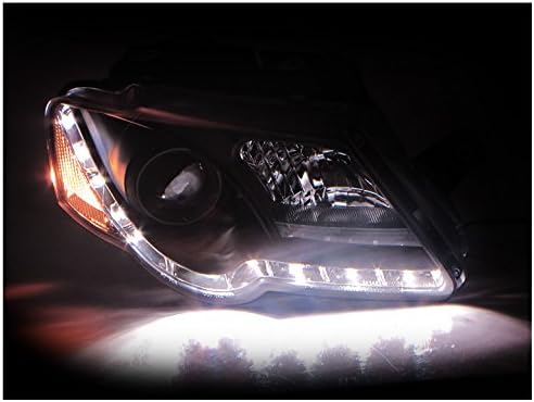 LED DRL Projector Headlights Headlamps Black Compatible with 2006-2008 Volkswagen Passat B6