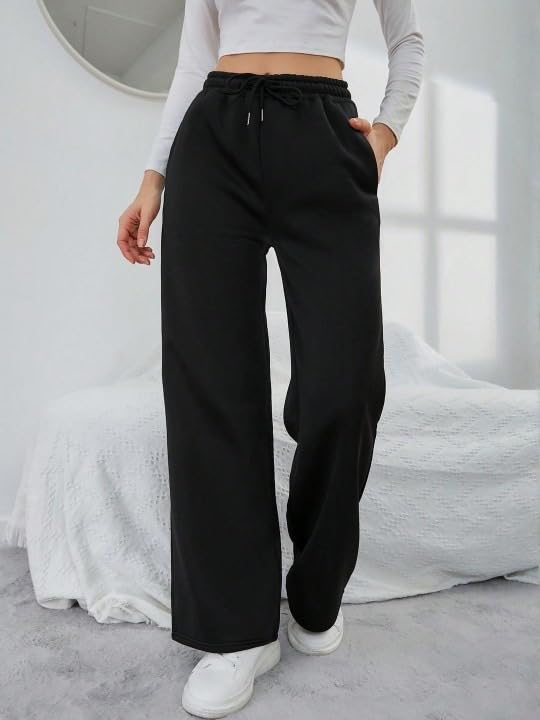 Image of Women's Relaxed Fit Grey Trouser, Straight Fits High Waist Pants with Pockets for Sporty & Casual Look