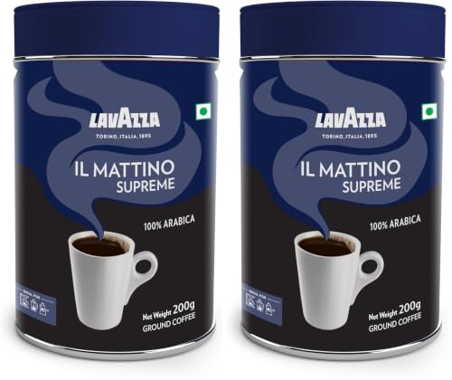 Image of Lavazza Il Mattino Supreme |Pure Ground Coffee | Premium Arabica | Medium Roast | Notes Of Nuts & Dried Fruits | Intensity 5 | 200G Bottle (Pack of 2)