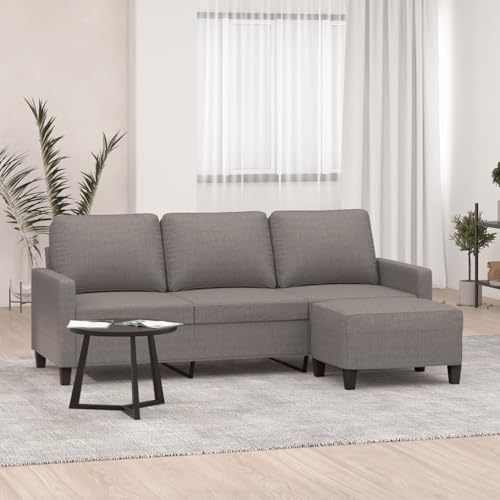 Frdhee Sofá para 4 Personas, Sofá de 3 plazas con Taburete de Tela Gris Taupe 180 cm