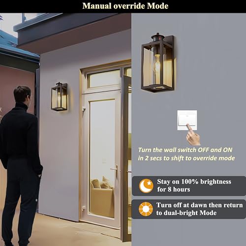 Image of MICSIU 13 Inch Oil Rubbed Bronze Motion Sensor Outdoor Wall Light 1 Pack | Waterproof Dusk to Dawn Exterior Light Fixture with Clear Glass, Outside Light Fixture for Front Porch, Garage, Walkway