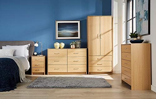 Home Source Bedside Table Oak 3 Drawer Bedside Cabinet Night Stand Metal Runners