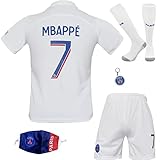 2022/2023 Third Edition Paris Mbappe #7 2022/2023 Third Trikot Shorts und Socken Kinder und Jugend Größe (Weiß, 26 (9-10 Jahre))