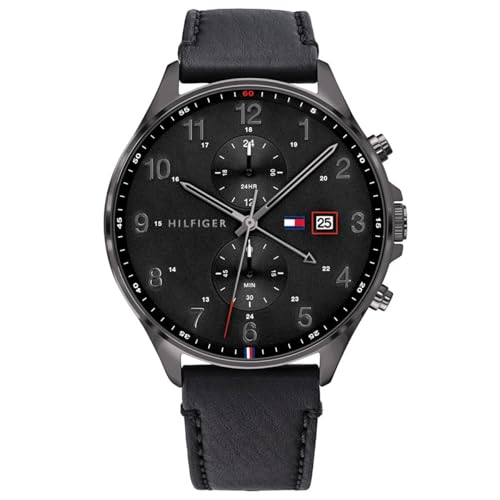 Tommy Hilfiger Multi Zifferblatt Quarz Uhr für Herren mit Schwarzes Lederarmband - 1791711