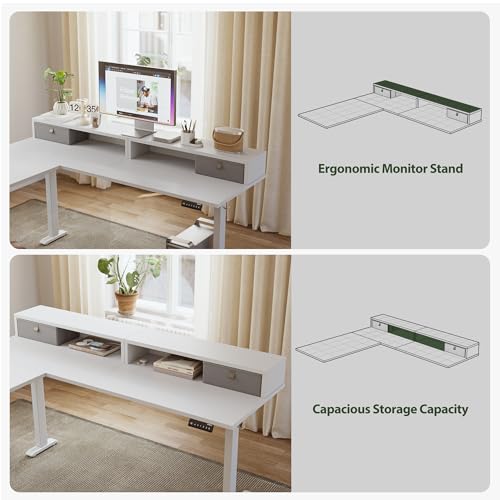 Image of Agilestic L Shaped Electric Standing Desk with 2 Drawers, 63 Inch Ergonomic Adjustable Height Desk with Storage, Corner Desk Sit Stand up Computer Table for Work Office Home, White