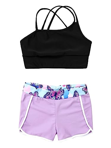 Hansber Kids Girls 2 Piece Gymnastics Dance Sport Outfits Crop Top with Shorts Active Set Athletic Dancewear Swimwear3