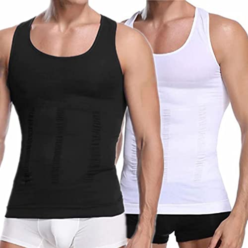 Men Shapewear Compression Vest,Men Slimming Body Shaper Waist Trainer Corset,Seamless Abdomen Slim Shirt Classic Body Shaper (Xl, Black+White) #TOP1