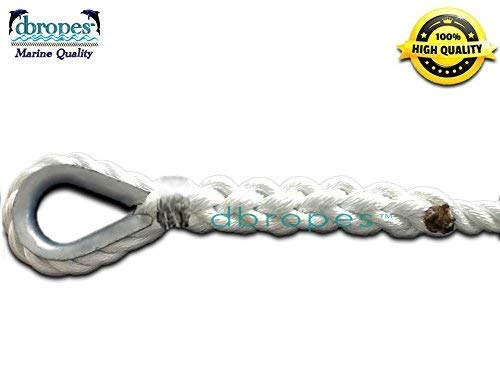 Dbropes 3 Strand Mooring Pendant Line 100% Nylon Rope With Stainless Steel Thimble. Tensile Strength 10400 Lbs. Made In Usa (White Nylon, 5/8" X 6') #TOP3