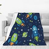 JXDXHCW Manta con estampado de cohete espacial, cobija esponjosa y ligera para sofá cama, 125 x 100 cm