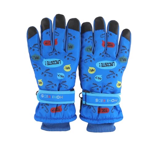 QKURT Guanti da Sci per Bambini, Guanti da Neve Invernali Impermeabili Guanti da Sci da Snowboard Antivento Sport all'Aria Aperta Guanti con Motivo Coccodrillo per Ragazzi e Ragazze di 7-12 Anni