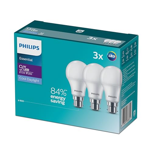 Philips 9W B22 LED Bulb 3-Pieces, Cool Daylight