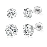HYGCSP 20G G23 Implant Grade Titanium Flat Back Stud Earrings for Women Men, Gold/White Gold Plated Tragus Labret Cartilage Helix F136 Piercing Jewelry for Sensitive Ears, with 4-6mm Cubic Zirconia
