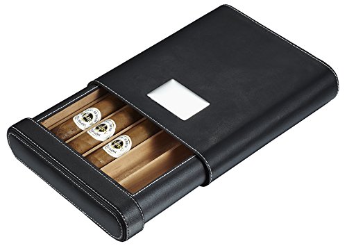 Personalized Visol Rennes II Black Leather 5 Cigar Case with Free Engraving - Thumbnail 2
