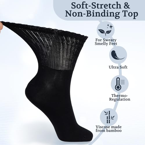 Image of +MD Bamboo Viscose Ankle Diabetic Socks for Men & Women, 6 Pairs, Soft Cushioned, Non-Binding Loose Top, Extra Wide