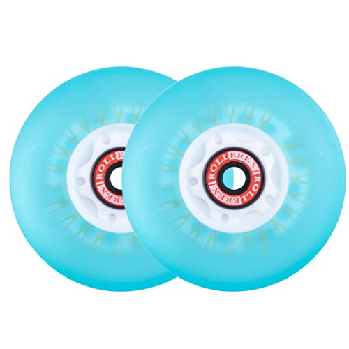 Rollerex Glowrider 92A Inline Skate Wheels w/Built-In Magnetic LED Lights & Incl. Bearings – Light-Up Wheels for Roller blades, Scooters, More (2-Pack) (Eternal Blue, 76mm)