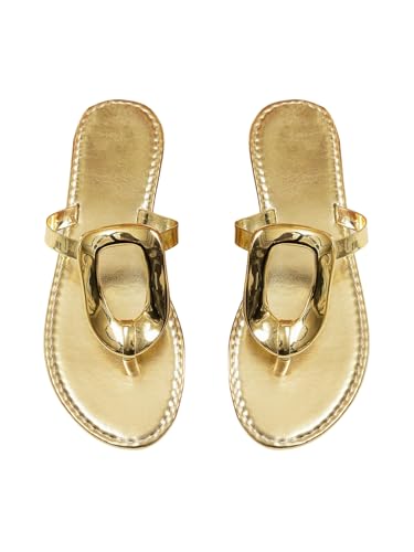 Image of GORGLITTER Women's Gold Flip Flops Square Toe Summer Sandals 2026 Wedding Dressy Vacation Beach Slides Shoes