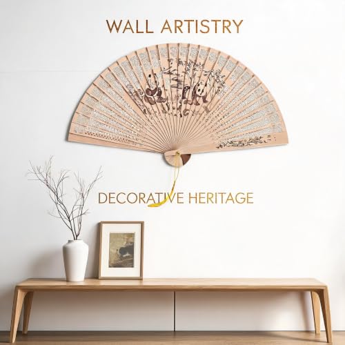 Chinese Traditional Wooden Folding Hand Fan with Hollow Carved Pattern, 9.1 x 15.8 In Vintage Lightweight Portable Hand Held,Exquisite Tassel Hand Fans for Wedding Home Party (Wood 1) - image 6