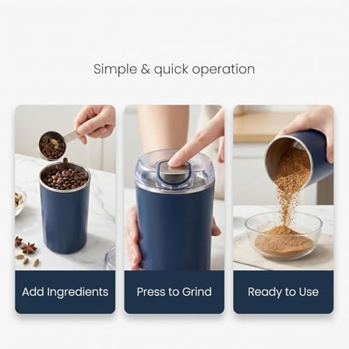 Image of Electric Coffee & Masala Grinder 200W | Stainless Steel Dry Spice Grinder | Portable Push Button Mixer for Coffee Beans, Herbs & Nuts | Small Kitchen Grinder (Multicolor)