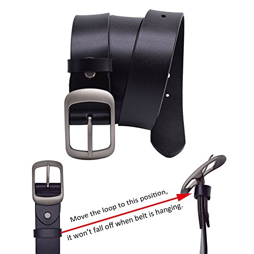Vonsely Soft Wide Leather Belt For Jeans Shorts, Classic Plain Pattern Trousers Leather Belt With Metal Buckle, Black Belt 115Cm #TOP6
