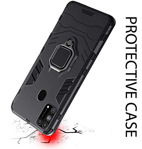 Image of WOW IMAGINE Shock Proof Back Case Mobile Cover for Samsung Galaxy M31 / F41 / M31 Prime (Armor | Hybrid PC + TPU | Full Protection with Ring Holder Kickstand | Carbon Black)