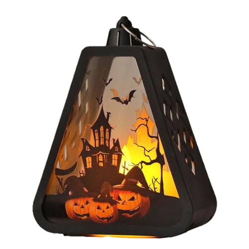 Farolillo decorativo de Halloween, farolillo de mesa con y castillo, decoraciones como centro de atención para interior y exterior, jardín, puerta trasera, camping, patio trasero y
