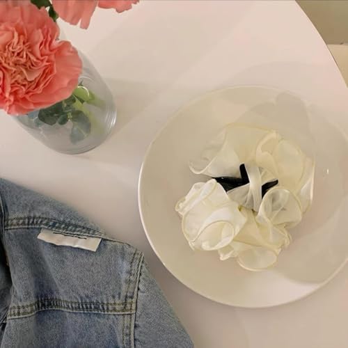 Image of El Regalo 1pc Bohemian Large Flower Hair Claw Clip for Women & Girls - Elegant Multi-Layer Floral Shark Clip, Strong Grip Updo Accessory for Festive, Wedding, Party & Regular Use (White)