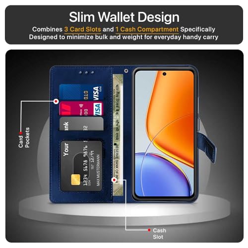 Image of WOW IMAGINE Shock Proof Flip Cover Back Case Cover for Vivo T4x 5G | iQoo Z10x 5G | Vivo Y31 Pro 5G (Flexible | Leather Finish | Card Pockets Wallet & Stand | Blue)
