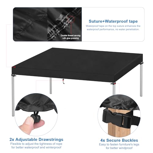 VANSHEIM Outdoor Table Top Covers Waterproof Table Cover Outdoor Furniture Cover Windproof Garden Table Cover 420D Oxford Fabric 220x140x15cm - Image 3