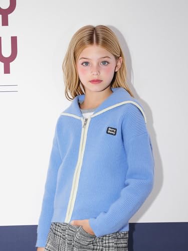 Girl's Sweaters Cardigan Jacket,6-16 Years Old,Sky Blue Lapel Youth Clothes Kid's Jumper2