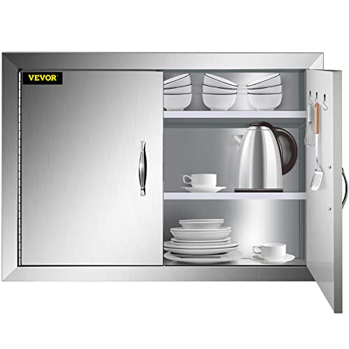 VEVOR Porta Esterno da Cucina 31x24 Pollici, Doppia Accesso Porta Barbecue in Acciaio Inossidabile, Doppia Porta di Accesso al Barbecue Dotato di Maniglia per Cucina Esterna e Isola Barbecue