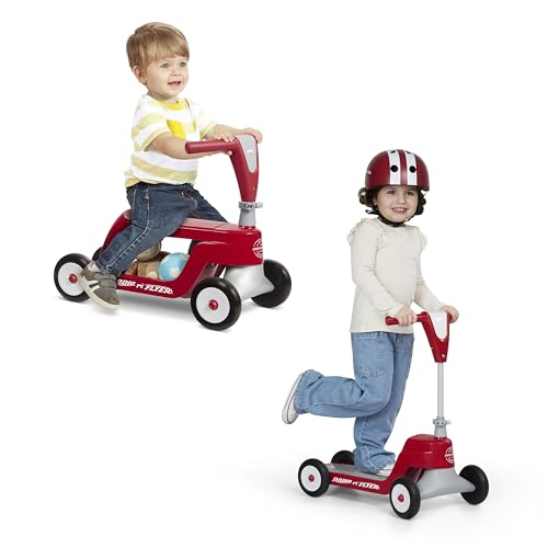 Radio Flyer Scoot 2 Scooter, Red, for Kids Ages 1-4, Ride On Toy or 4-Wheel Kids Scooter, Durable Wheels and Frame, Converts Easily with Flip Deck, Toddler Ride On Toys
